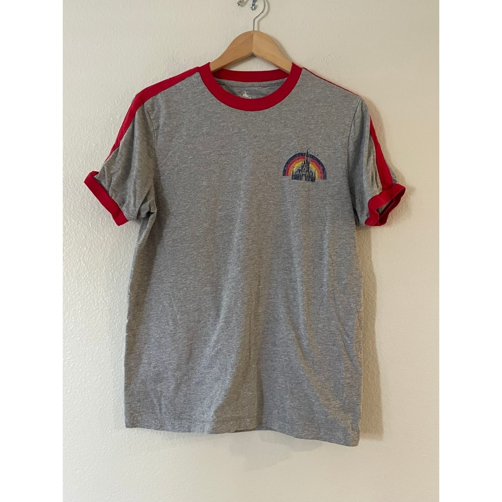 Walt Disney World 1971 Ringer T-Shirt Size M Mens Gray Red Rainbow Castle Retro - Picture 3 of 13